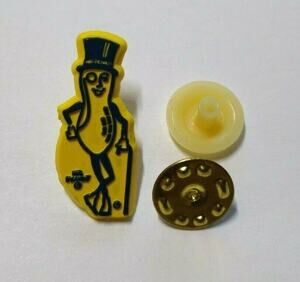 Mr Peanut Lapel Pin Planters Peanuts Hard Plastic NOS Uncommon Yellow Vintage
